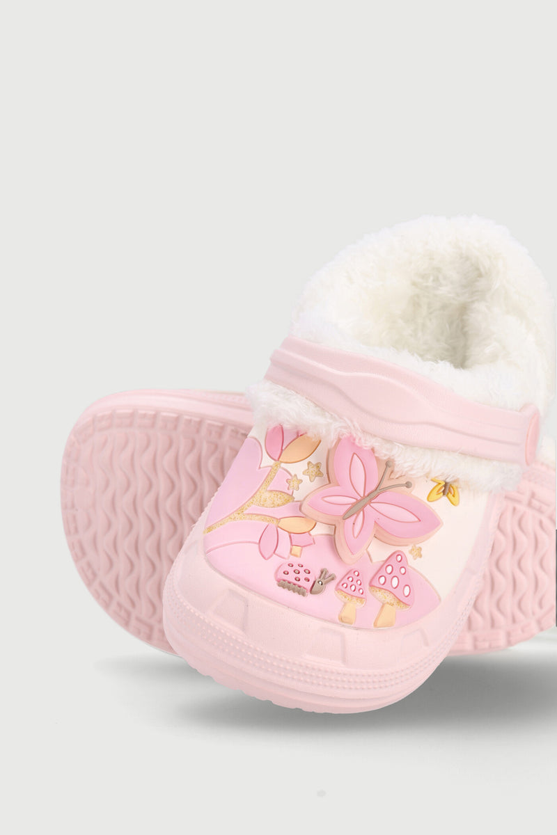 Baby Girls Butterfly Furlined Clog - Light Pink