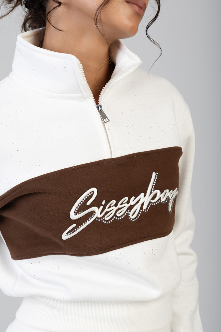 Colour Block Quarter Zip Tracktop - Off White