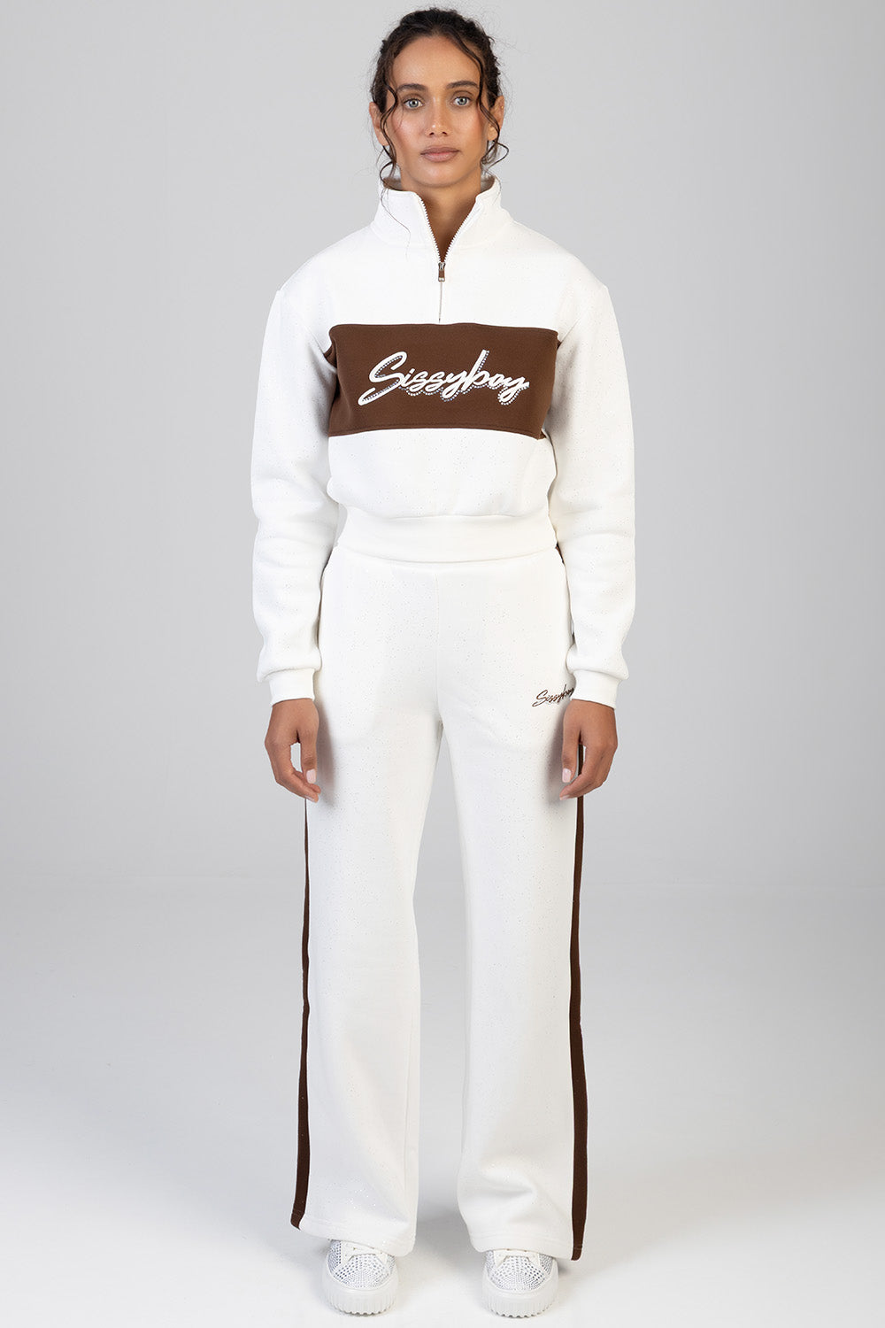 Colour Block Quarter Zip Tracktop - Off White