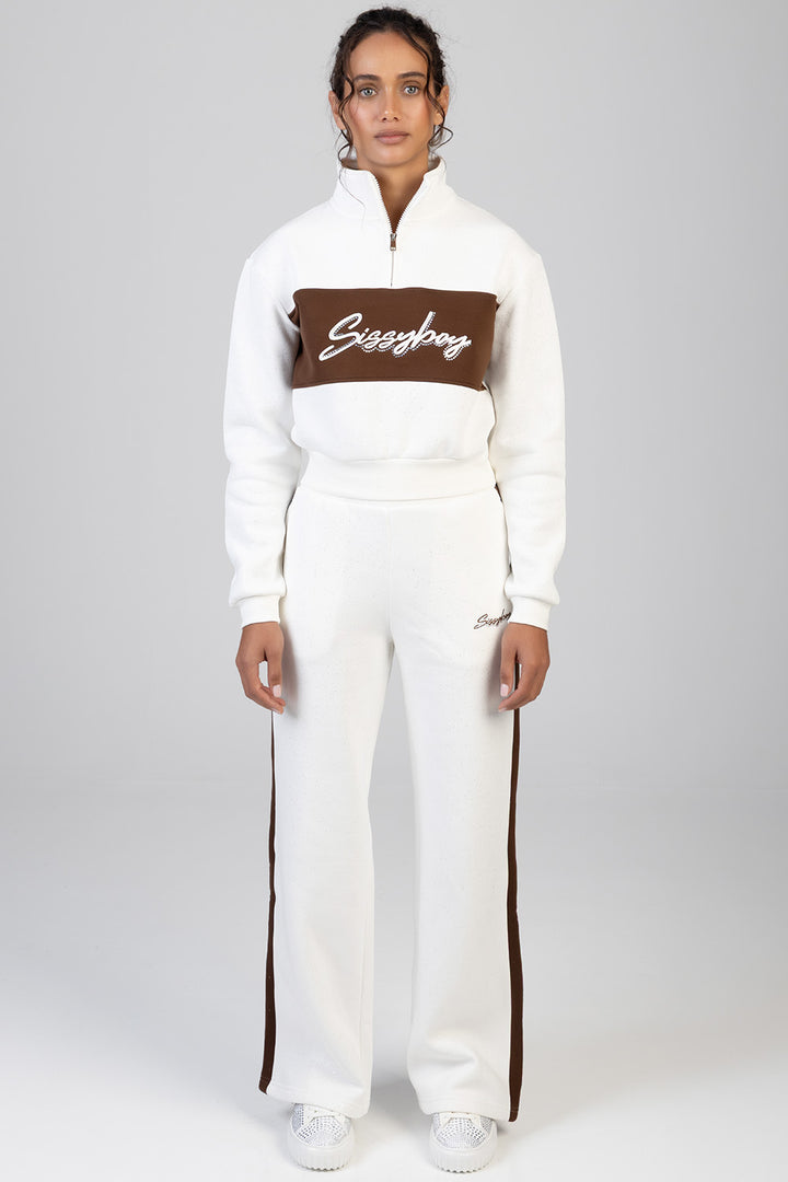 Colour Block Quarter Zip Tracktop - Off White