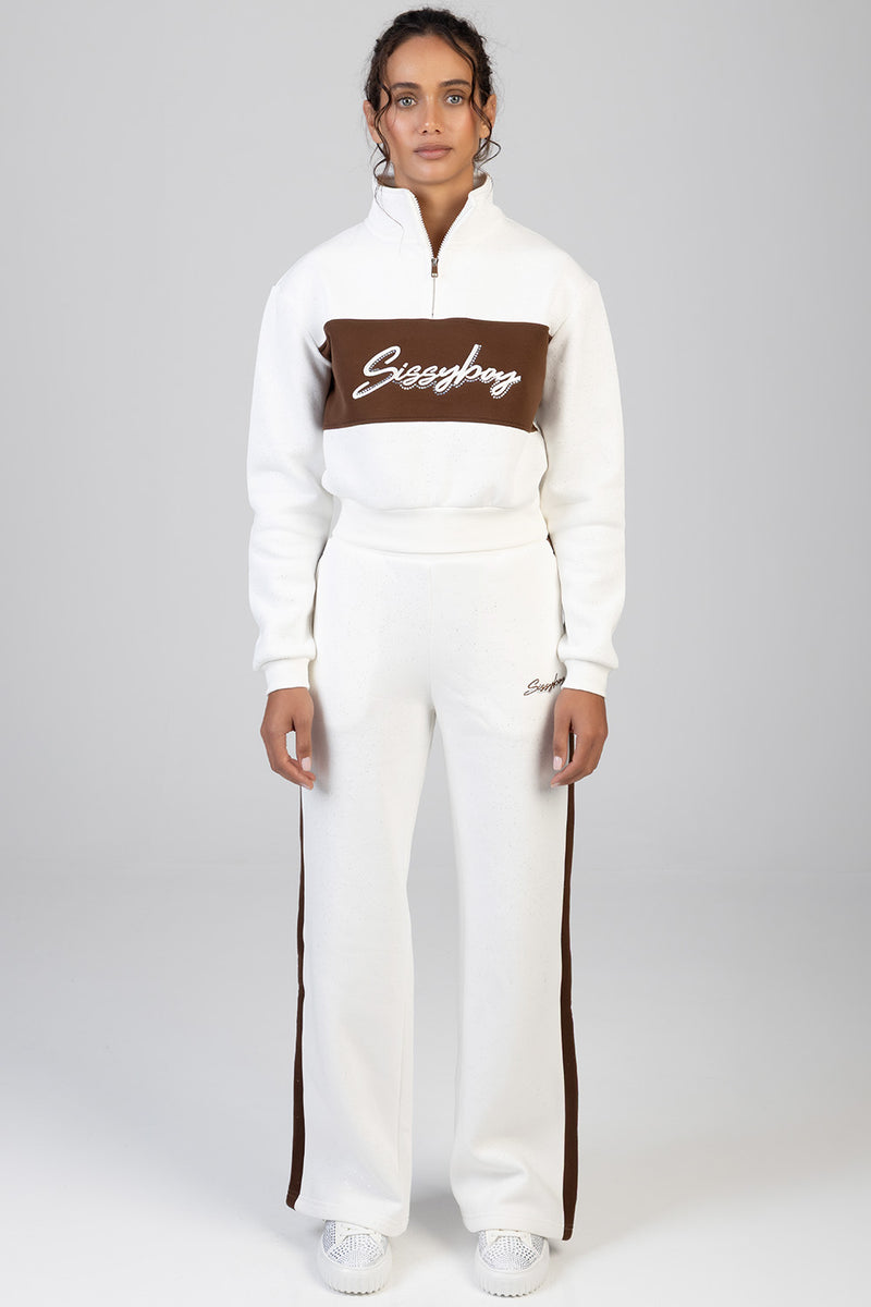 Colour Block Quarter Zip Tracktop - Off White