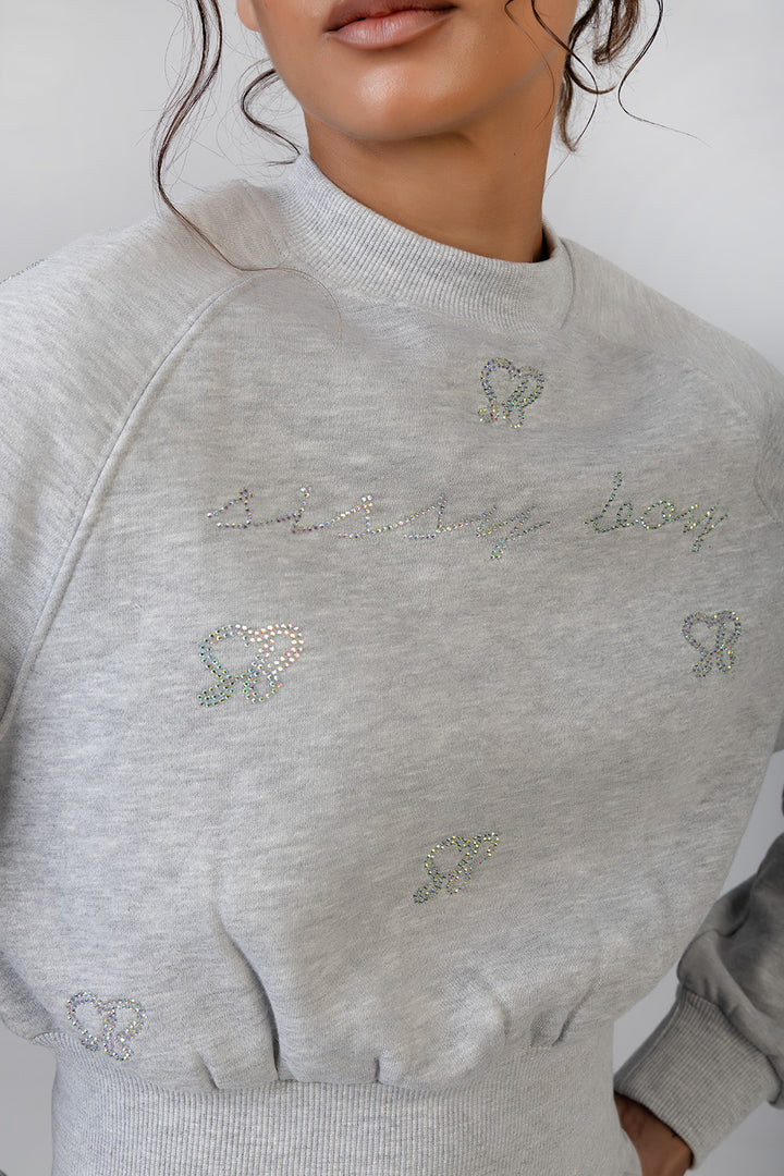 Bling Fleece Top - Grey Melange
