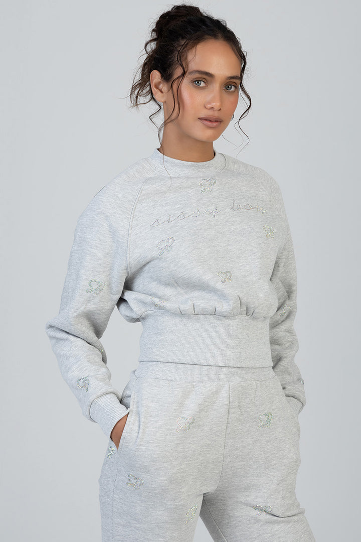 Bling Fleece Top - Grey Melange