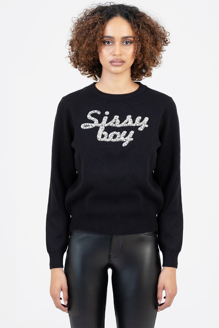 Bling Logo Knit Top - Black