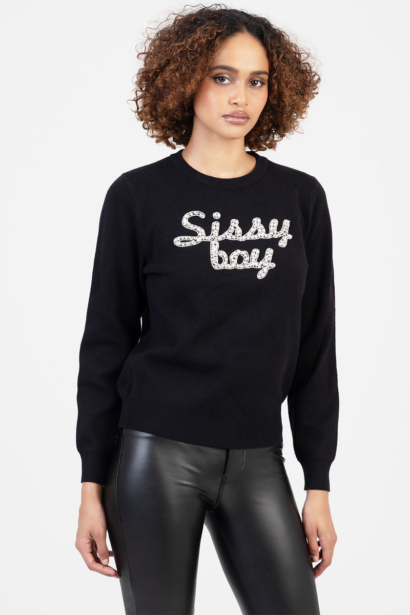 Bling Logo Knit Top - Black