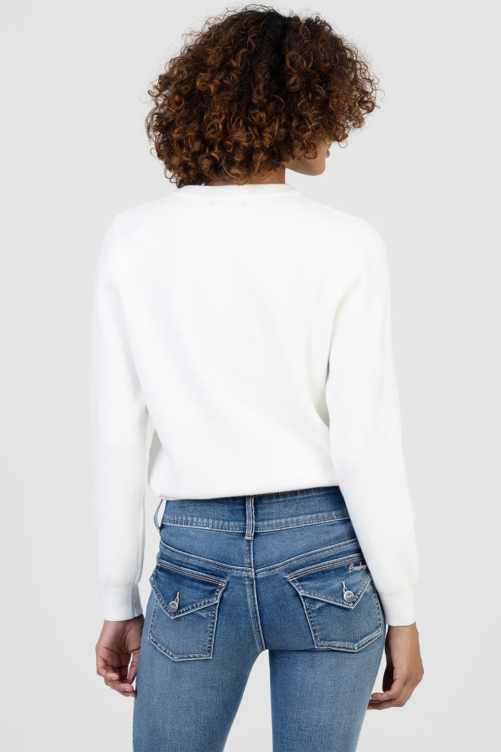 Bling Logo Pearl Knit Top - Off White