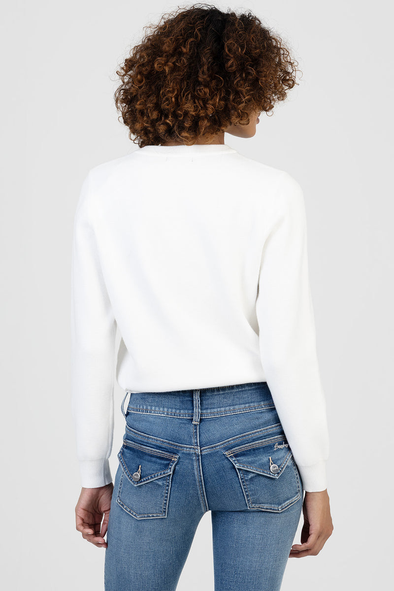 Bling Logo Pearl Knit Top - Off White