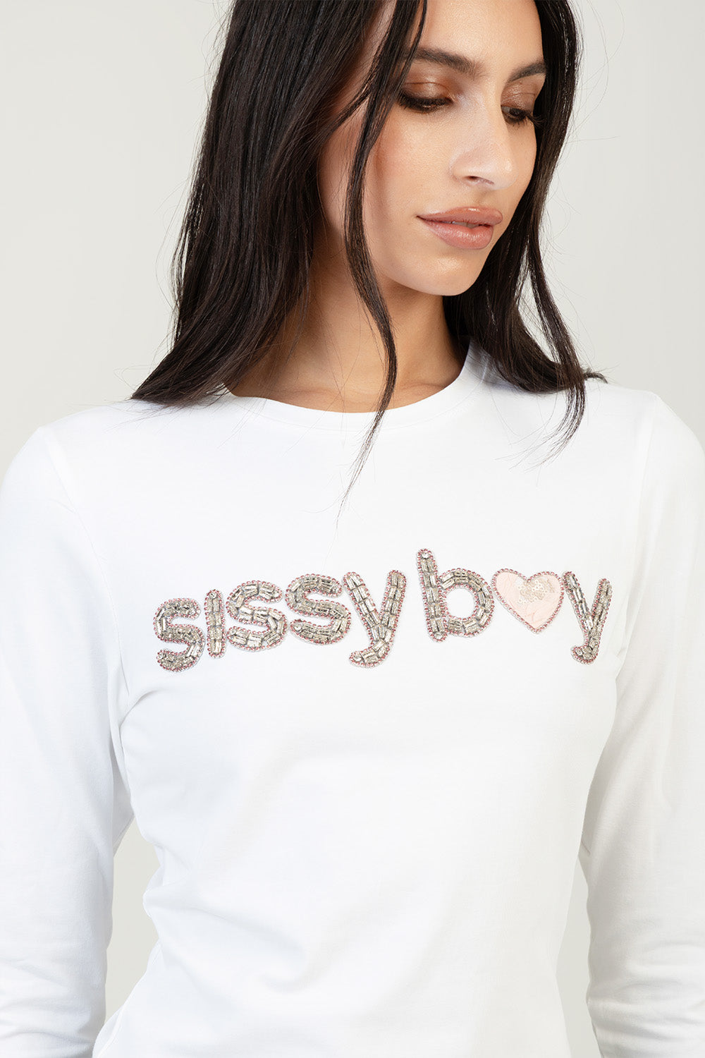 Long Sleeve Regular Branded T-Shirt- White