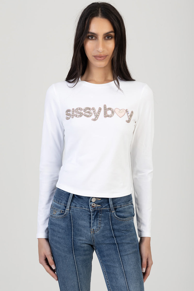 Long Sleeve Regular Branded T-Shirt- White
