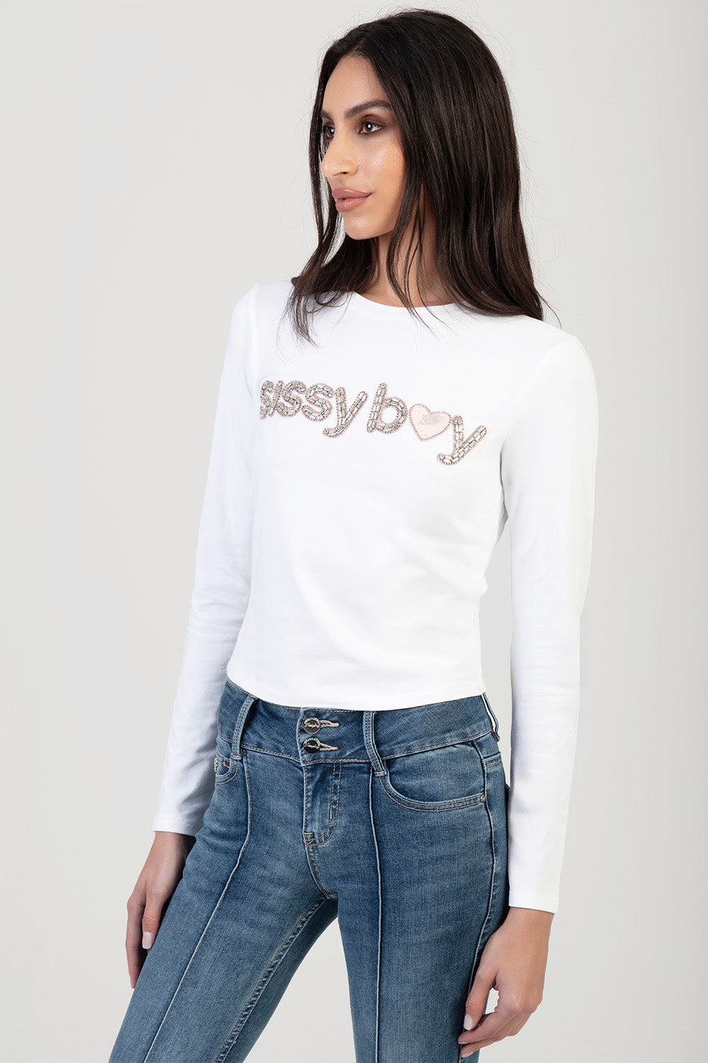 Long Sleeve Regular Branded T-Shirt- White