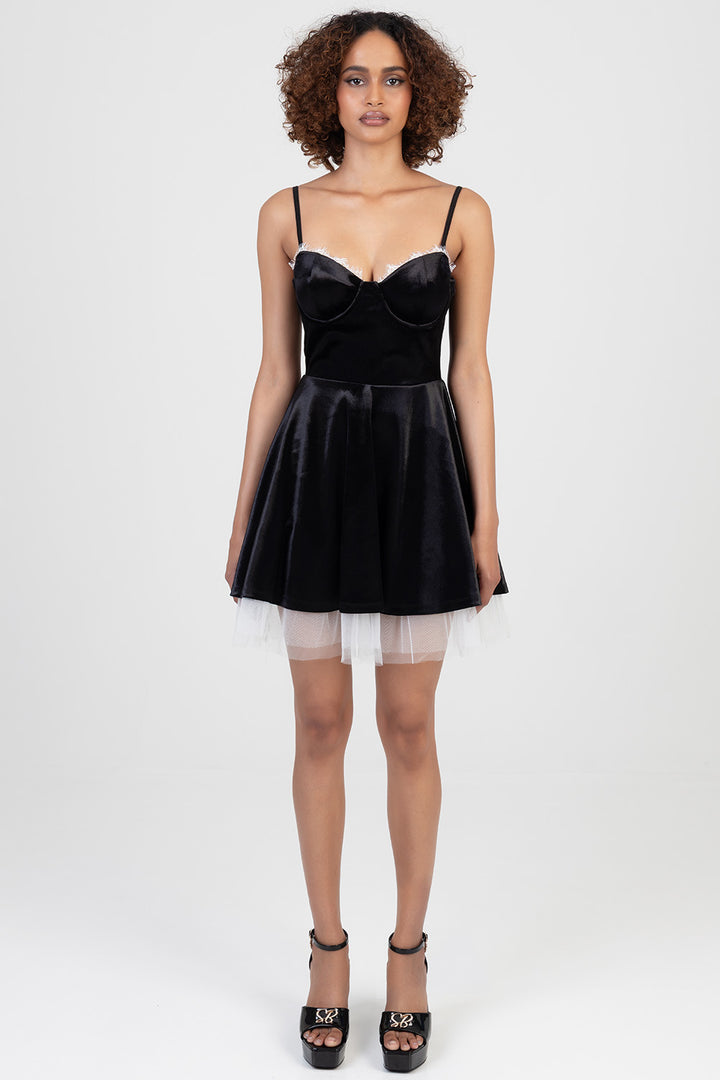 Skater Style Mini Dress - Black