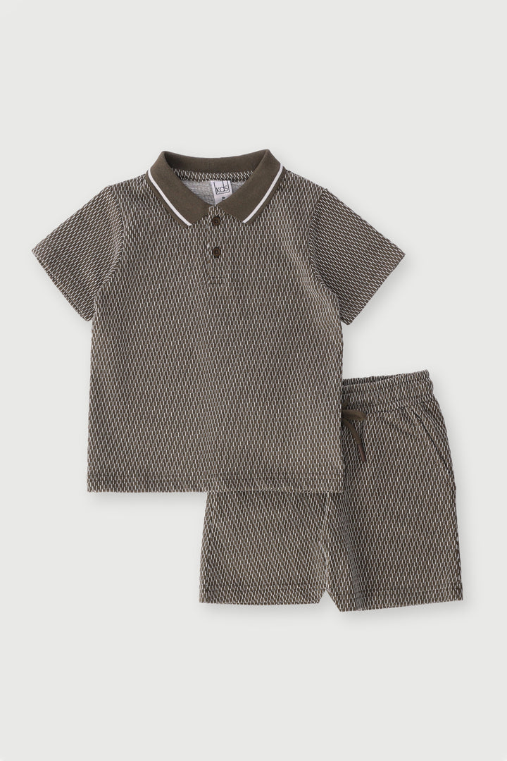 Pre-Boys Golfer & Shorts Knit Set - Olive