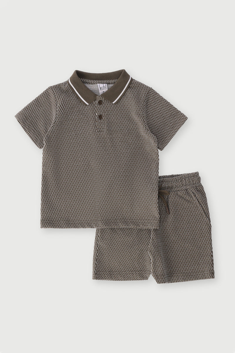 Pre-Boys Golfer & Shorts Knit Set - Olive