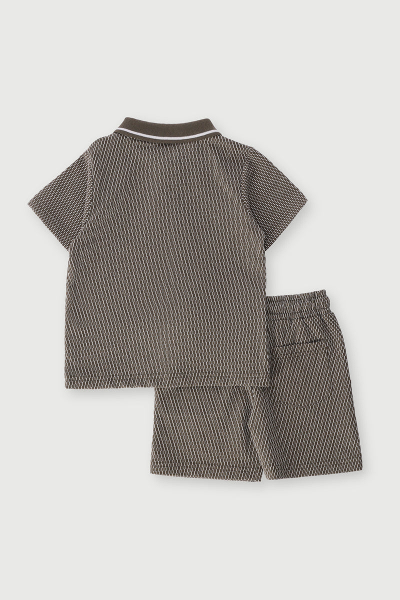 Pre-Boys Golfer & Shorts Knit Set - Olive