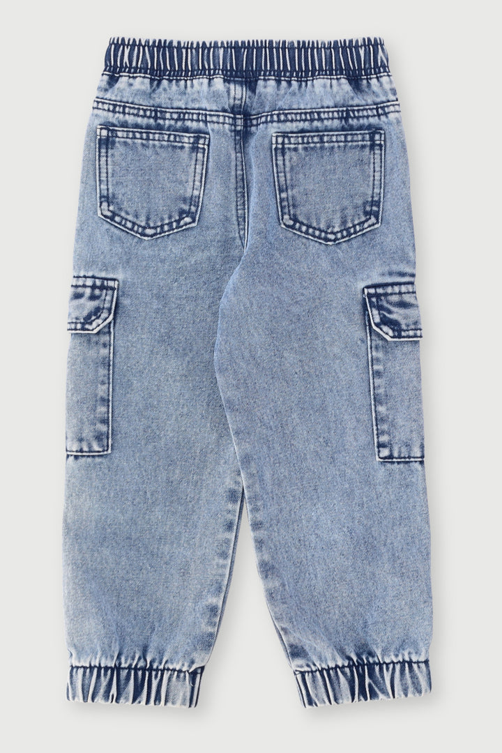 Pre-Boys Cargo Denim Jogger - Mid Blue
