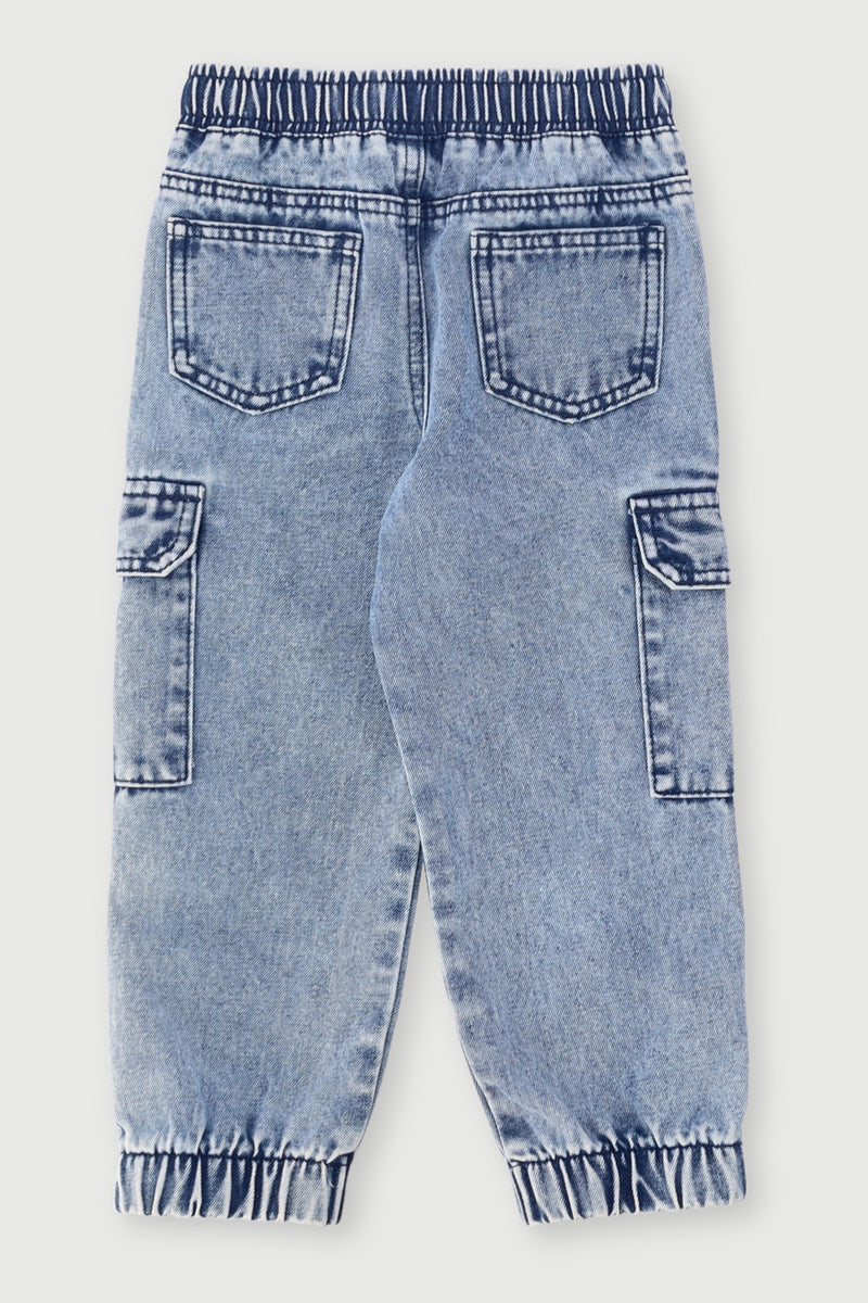 Pre-Boys Cargo Denim Jogger - Mid Blue
