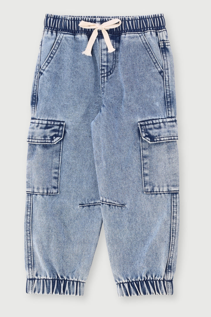 Pre-Boys Cargo Denim Jogger - Mid Blue