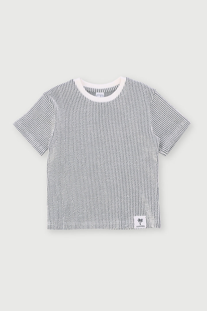 Pre-Boys Short Sleeve Seersucker Tee - Black