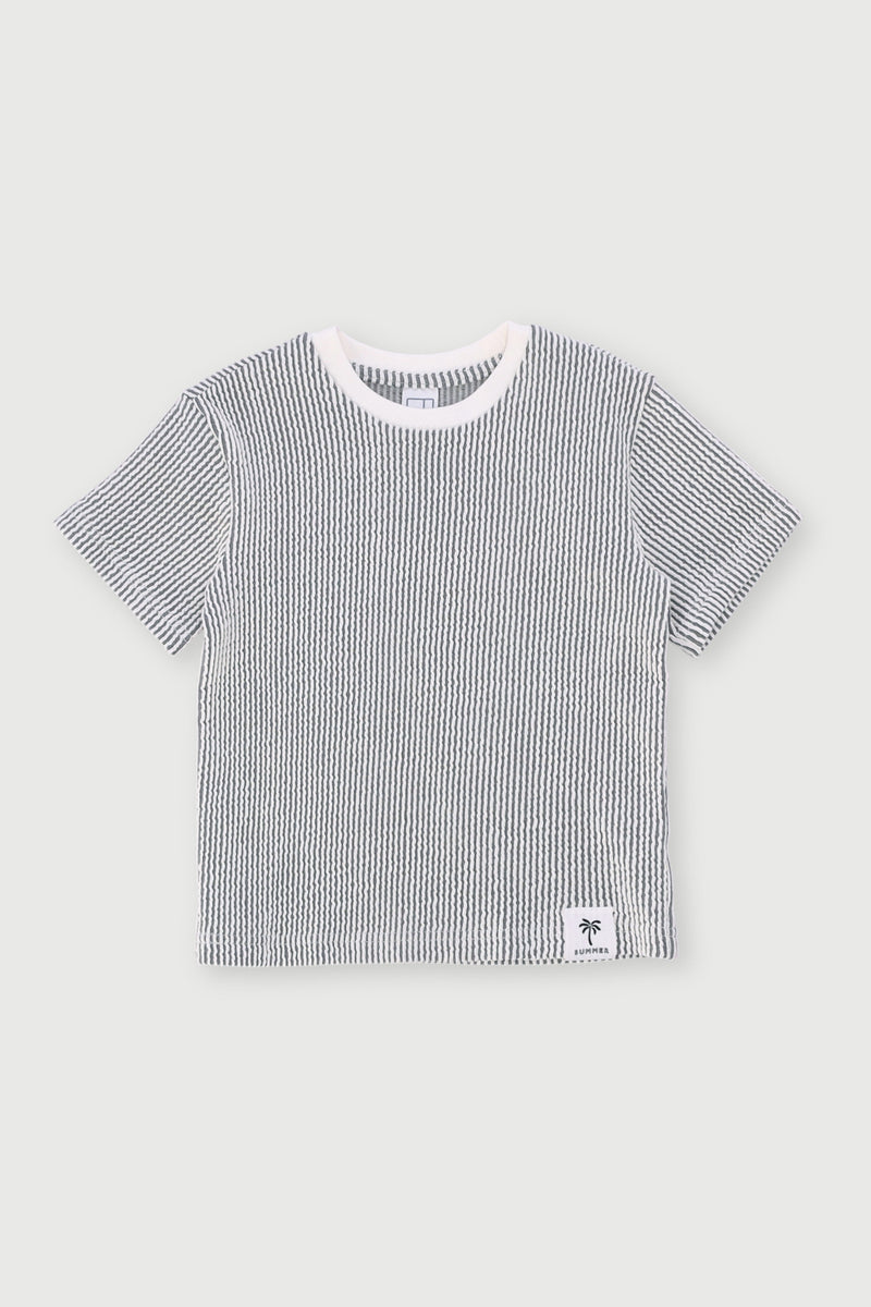 Pre-Boys Short Sleeve Seersucker Tee - Black