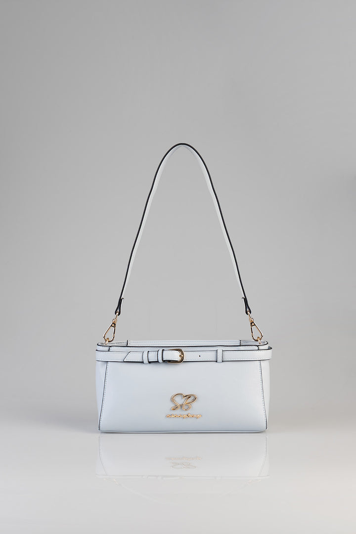 Structured Shoulder Bag With Gold Trim - Aqua Blue