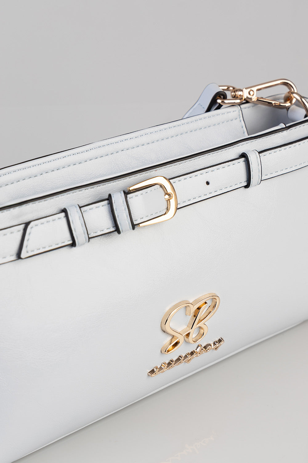 Structured Shoulder Bag With Gold Trim - Aqua Blue
