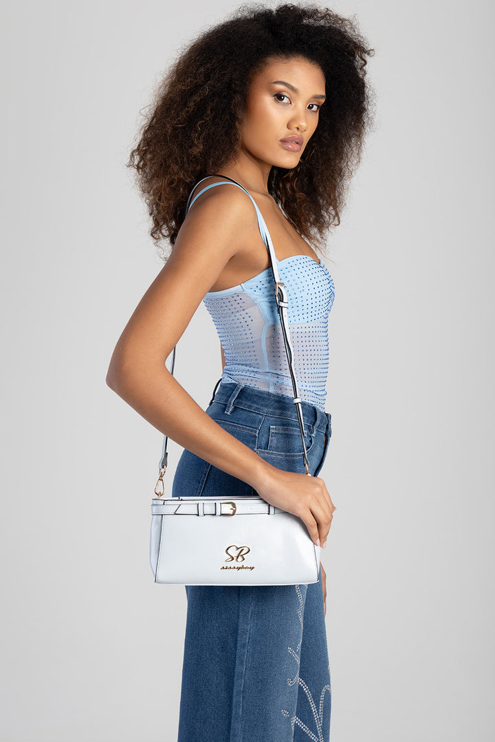 Structured Shoulder Bag With Gold Trim - Aqua Blue