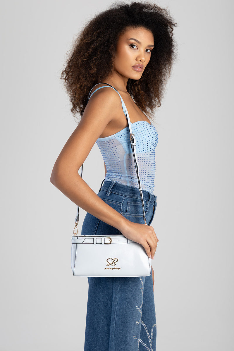 Structured Shoulder Bag With Gold Trim - Aqua Blue