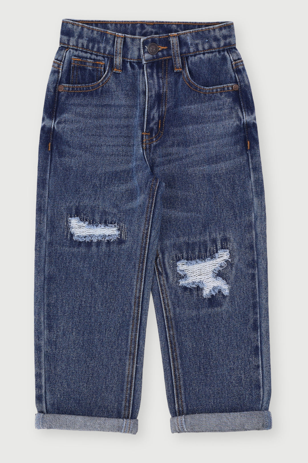 Pre-Boys Loose Fit Abrasion Denim - Dark Blue