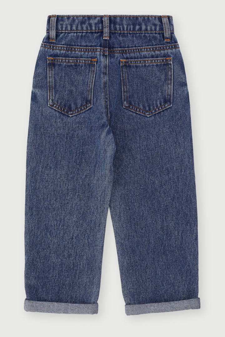 Pre-Boys Loose Fit Abrasion Denim - Dark Blue