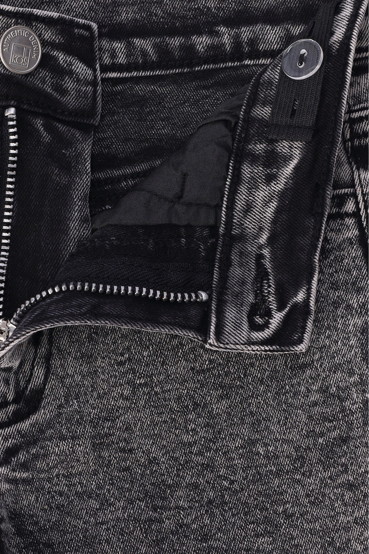 Pre-Boys Acid Wash Cargo Denim - Charcoal