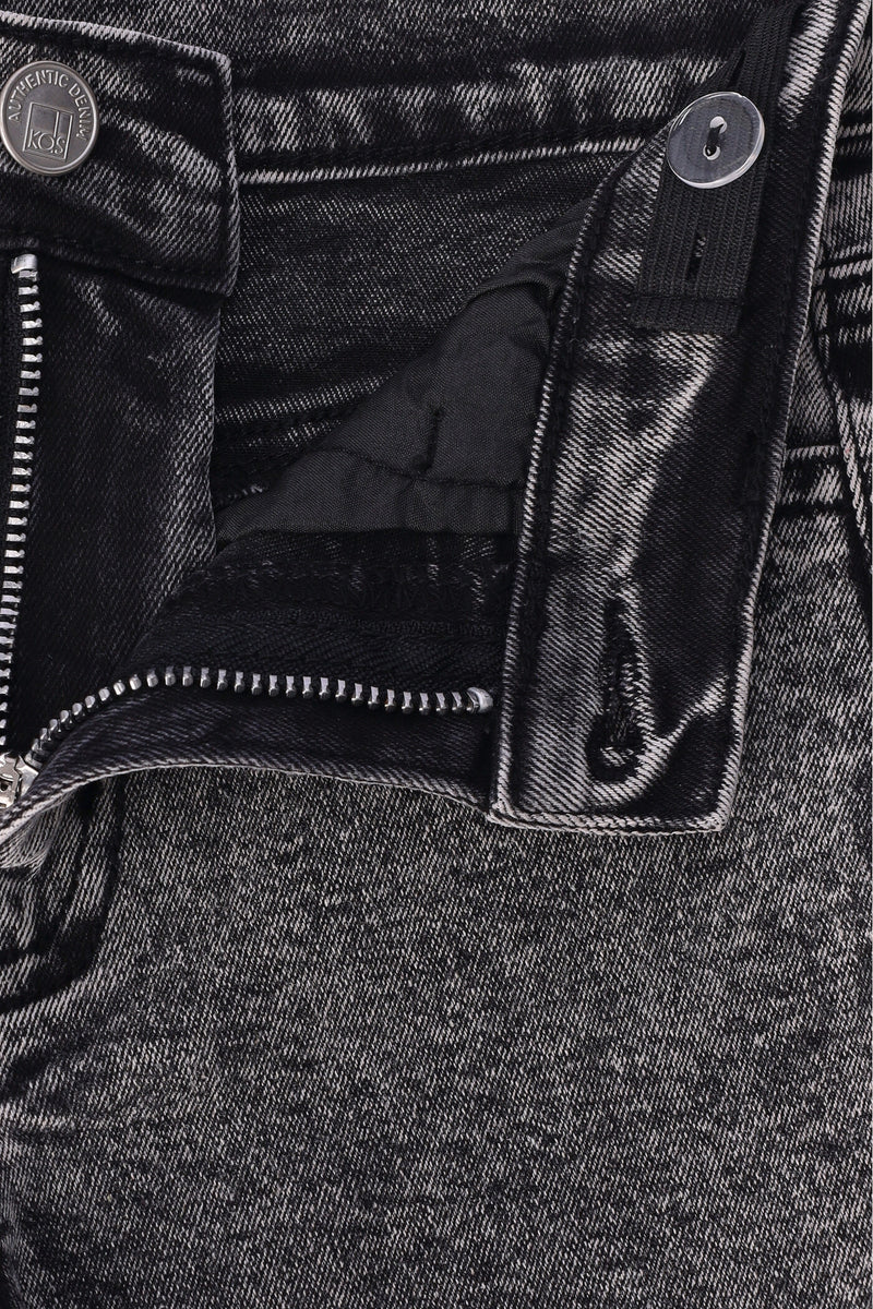 Pre-Boys Acid Wash Cargo Denim - Charcoal
