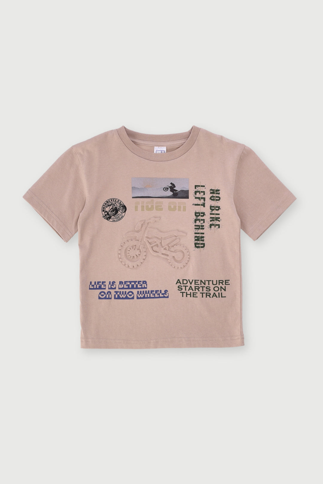 Pre-Boys Motorbike Embossed Tee - Stone