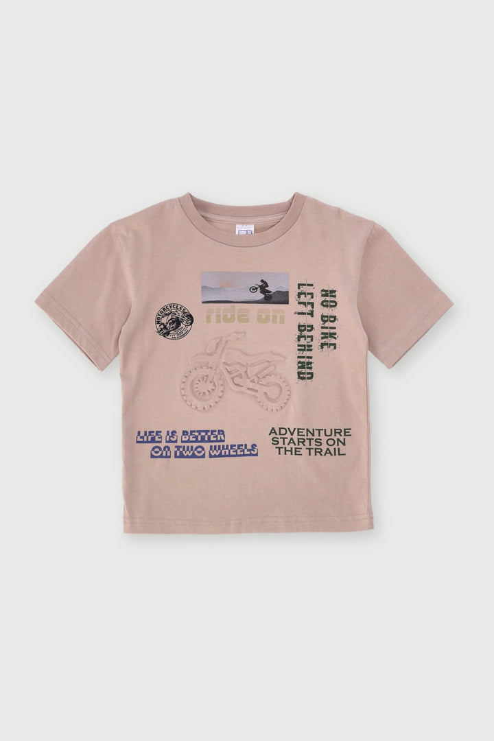 Pre-Boys Motorbike Embossed Tee - Stone