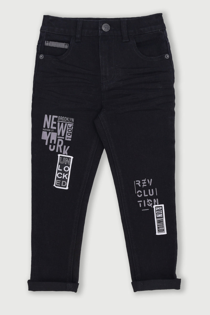 Pre-Boys Skinny Woven Badge Denim - Black