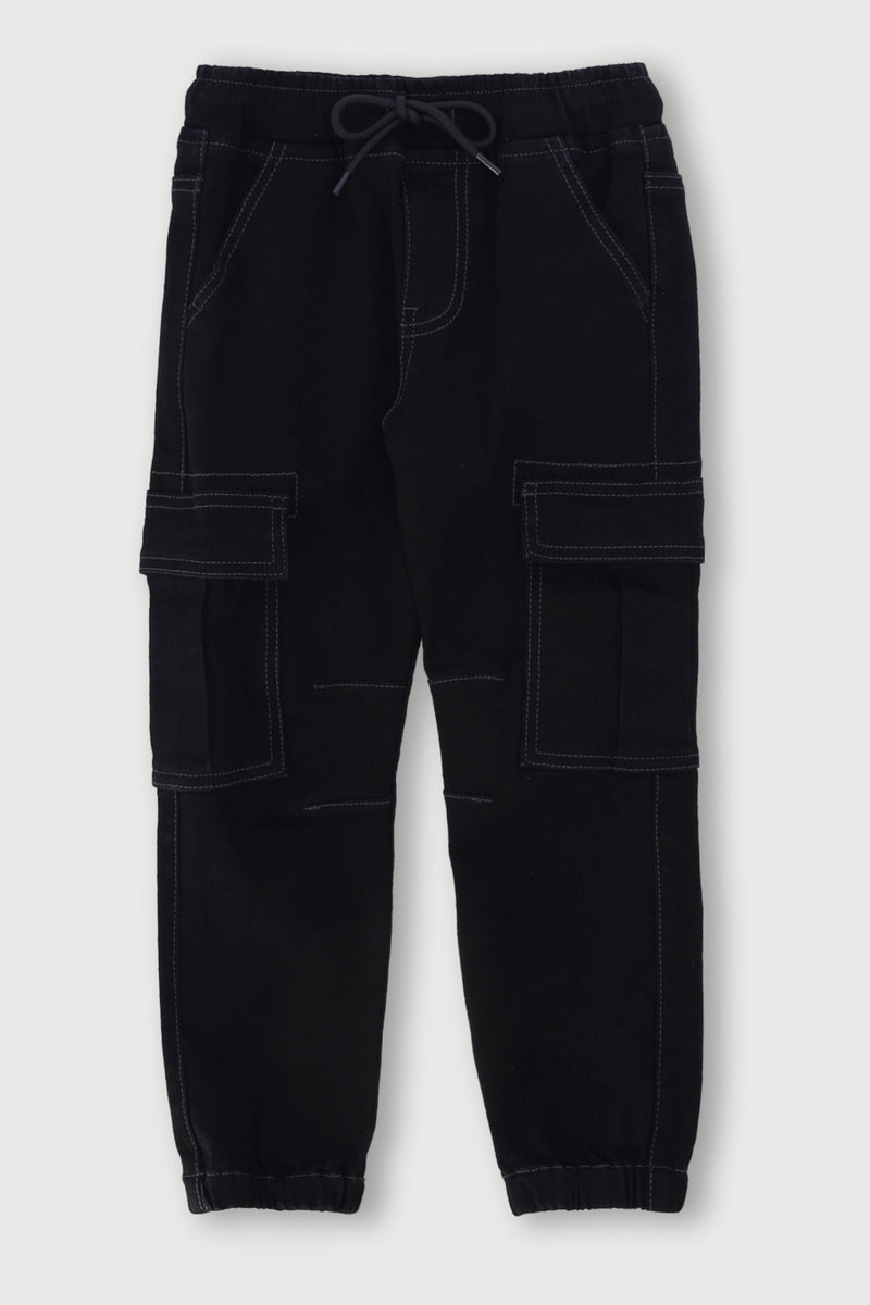 Pre-Boys Detailed Pocket Cargo Elasticated Jogger - Black
