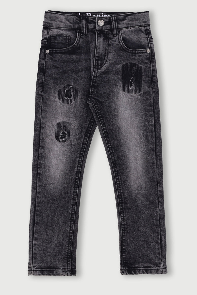Pre-Boys Skinny Acid Wash Denim - Charcoal