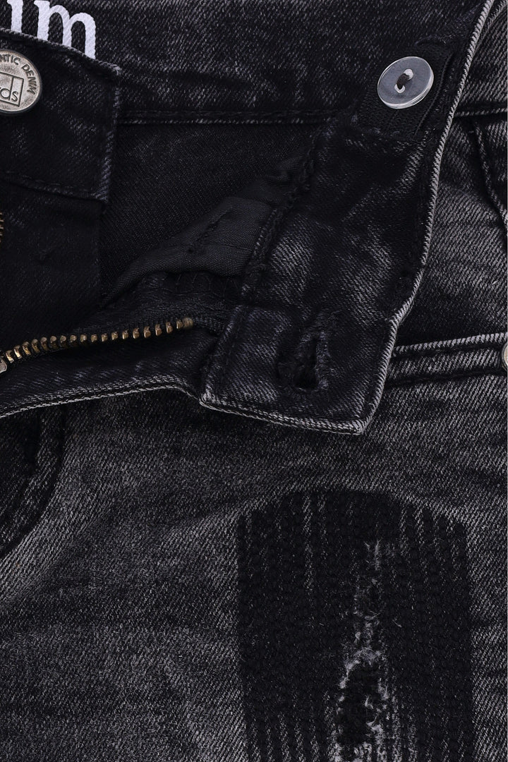 Pre-Boys Skinny Acid Wash Denim - Charcoal