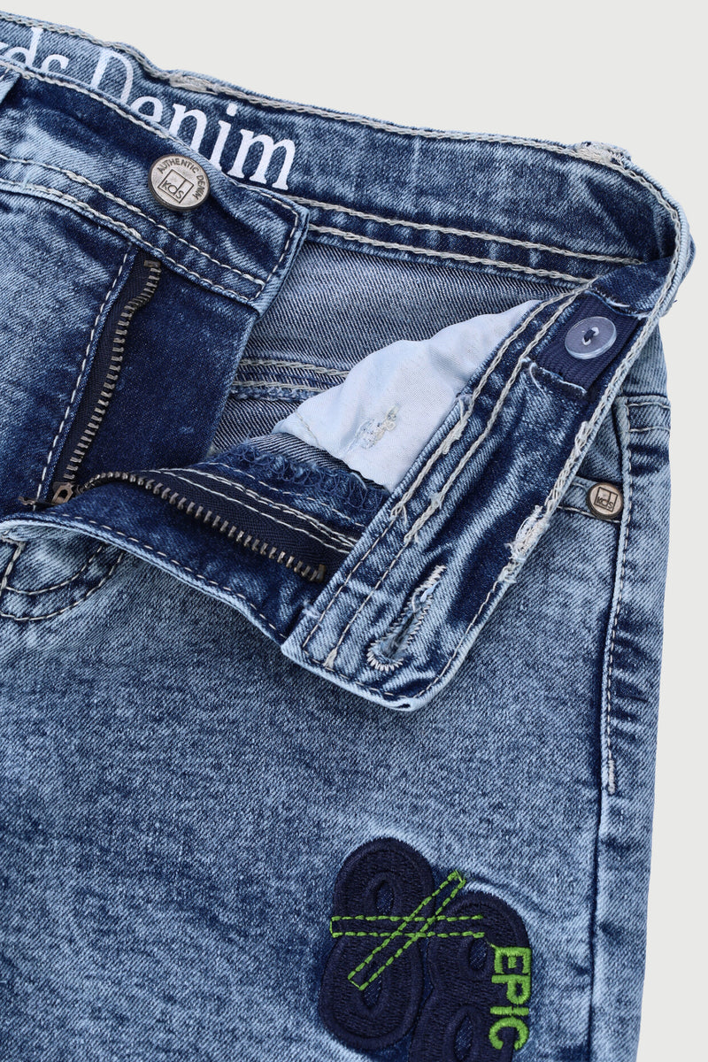 Pre-Boys Embroidered Badge Denim - Bleach