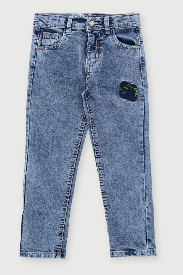 Pre-Boys Embroidered Badge Denim - Bleach