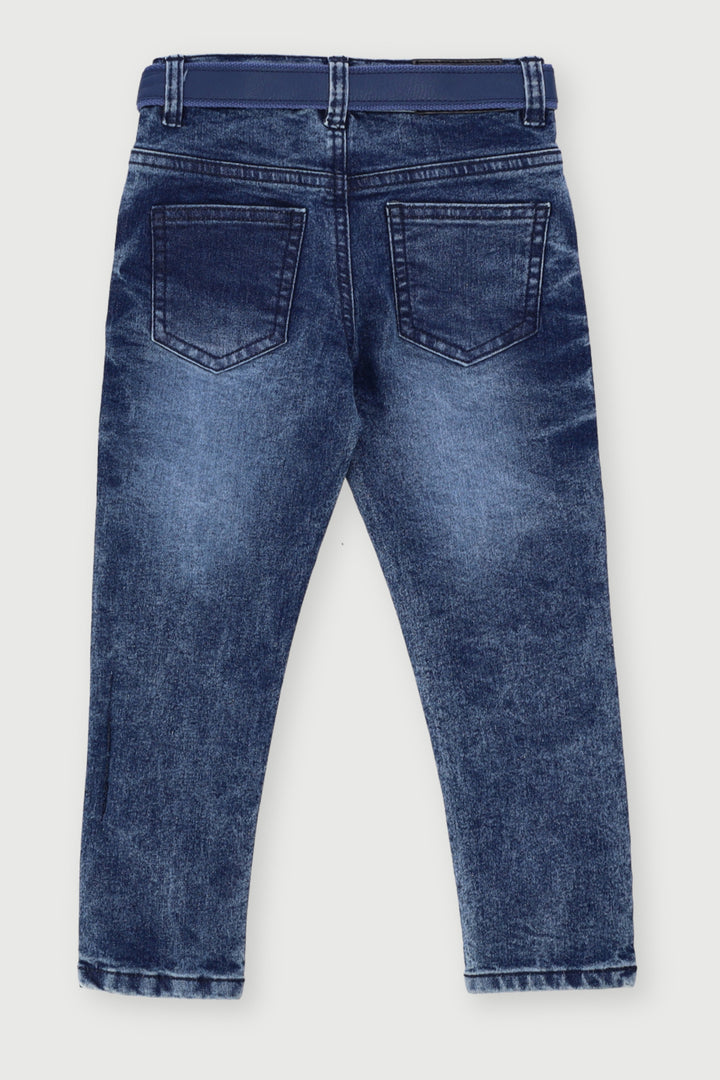 Pre-Boys Belted Crease Abrasion Denim - Dark Blue