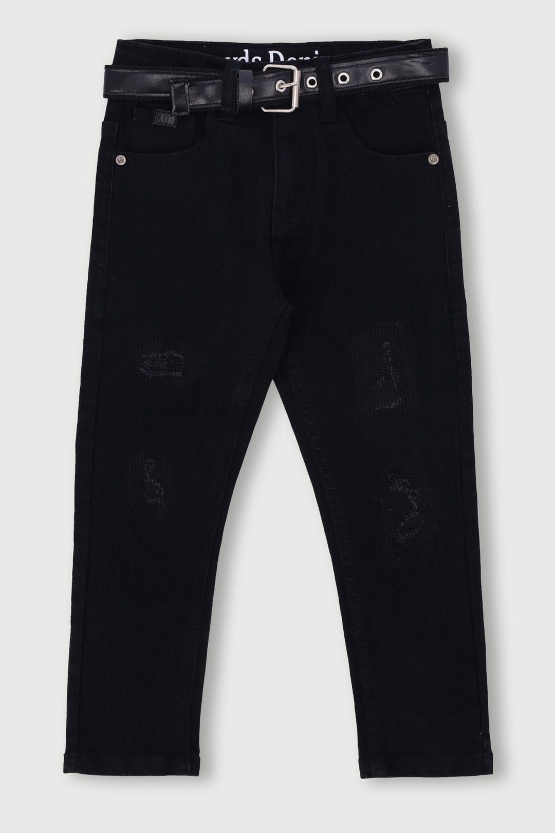 Pre-Boys Belted Crease Badge Denim - Black