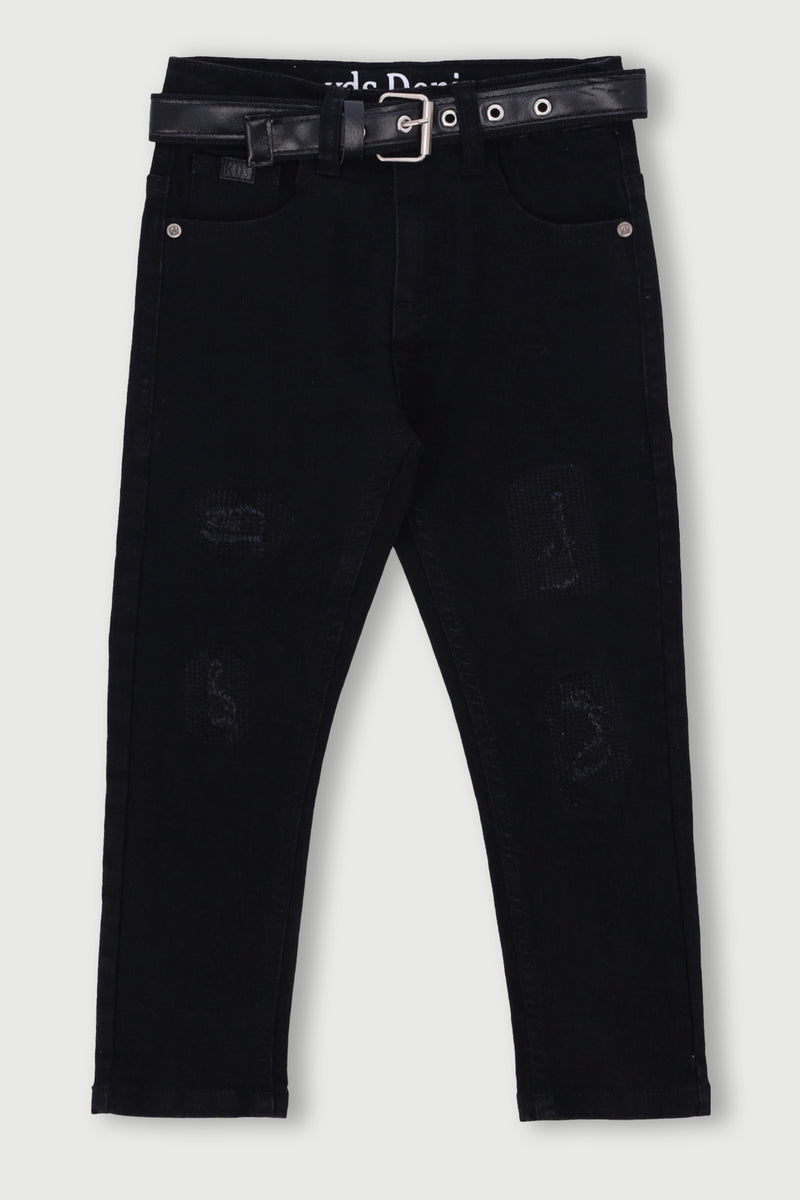 Pre-Boys Belted Crease Badge Denim - Black