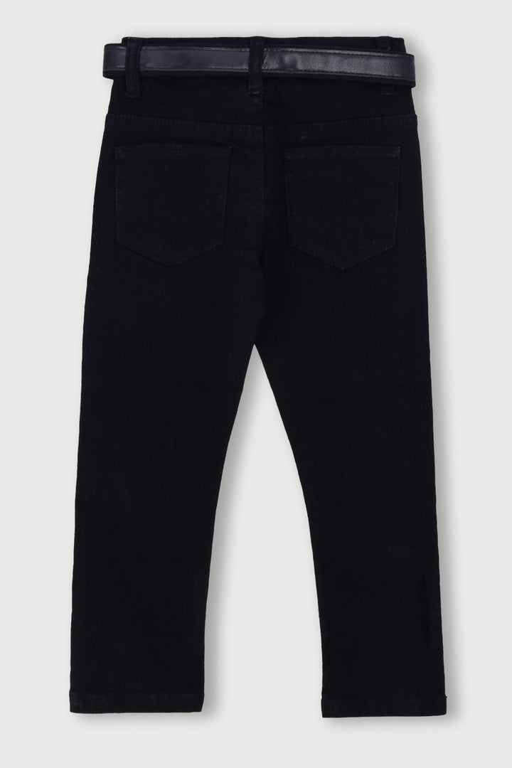 Pre-Boys Belted Crease Badge Denim - Black