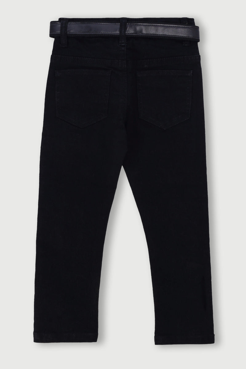 Pre-Boys Belted Crease Badge Denim - Black