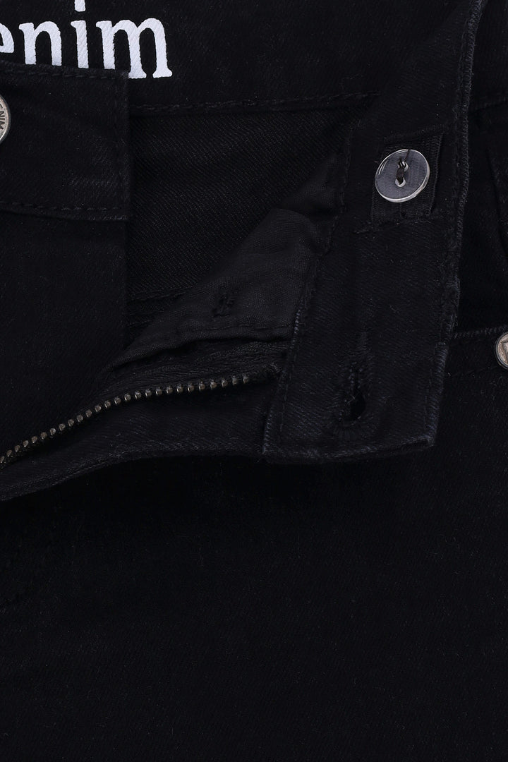 Pre-Boys Belted Crease Badge Denim - Black