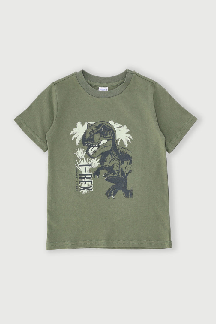 Pre-Boys Short Sleeve Dino Tee - Olive