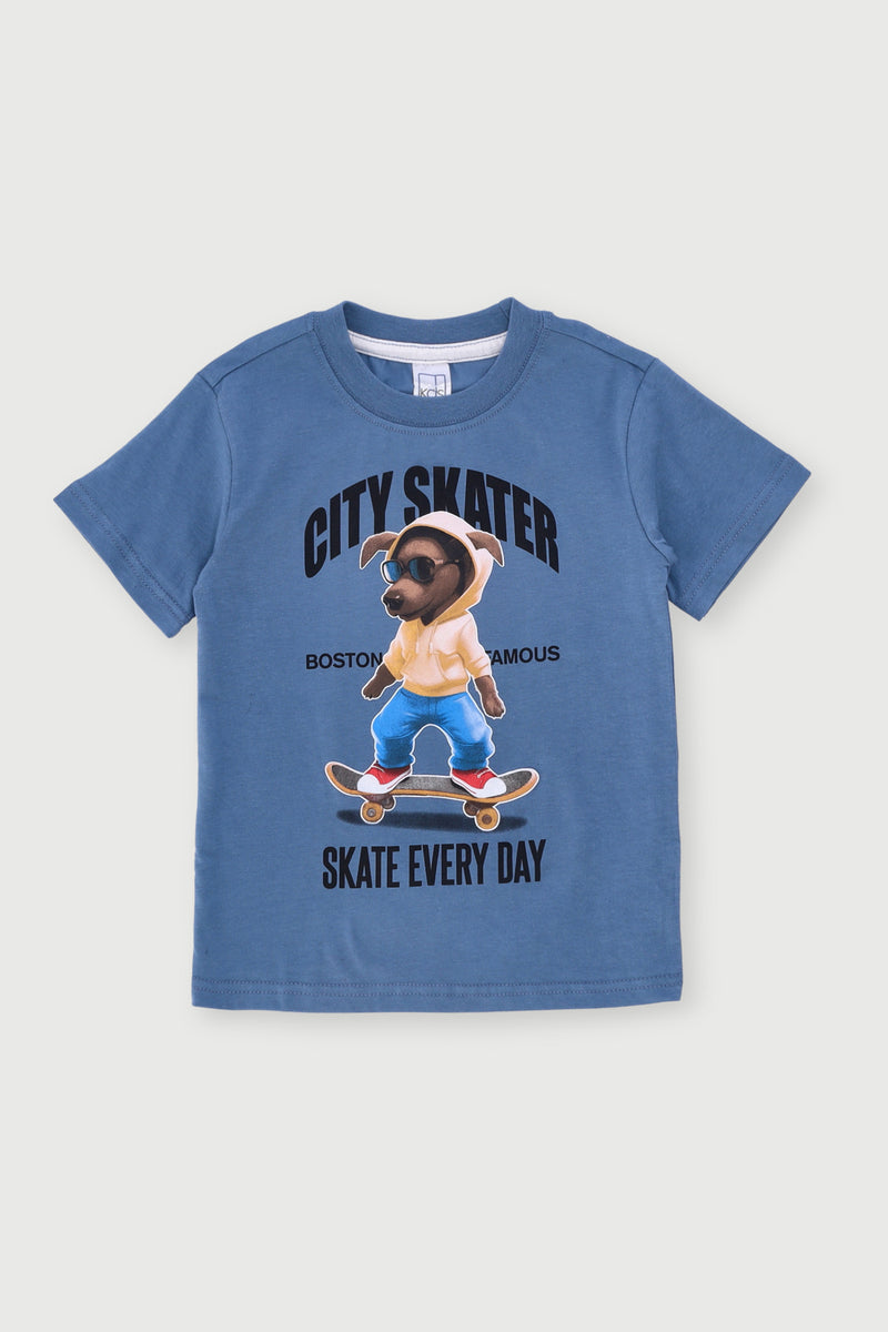 Pre-Boys Photographic Skate Pup Tee - Mid Blue