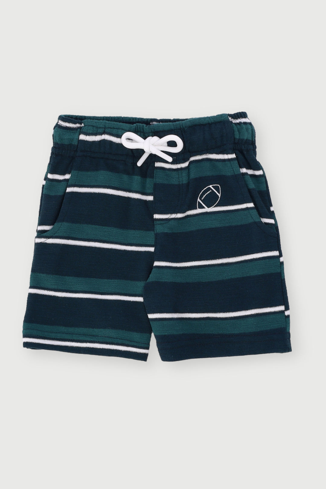 Pre-Boys Yarn Dyed Striped Rugby Shorts - Dark Green
