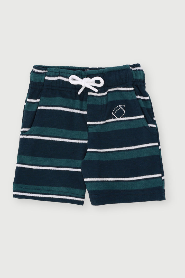 Pre-Boys Yarn Dyed Striped Rugby Shorts - Dark Green