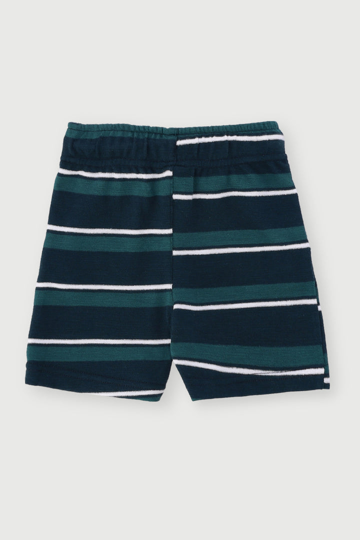 Pre-Boys Yarn Dyed Striped Rugby Shorts - Dark Green